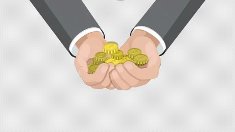 Hand Giving Stack Of Coins Alpha Channel Stock Footage 260842074