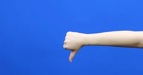 Hand giving thumbs up and down on blue background Stock Footage 82853724