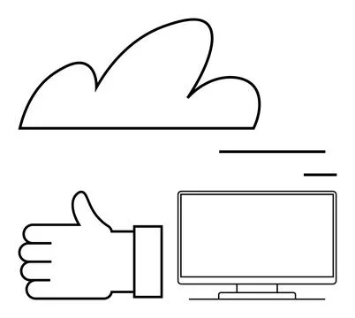Hand giving thumbs up, cloud, and monitor indicating positive feedback on c.. Stock Illustration