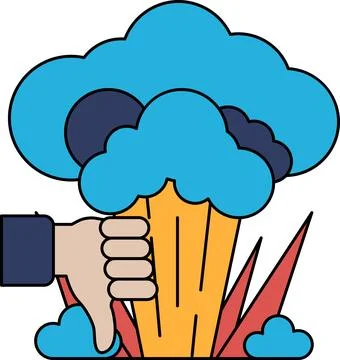 A hand is giving a thumbs down to a cloud of smoke Stock Illustration