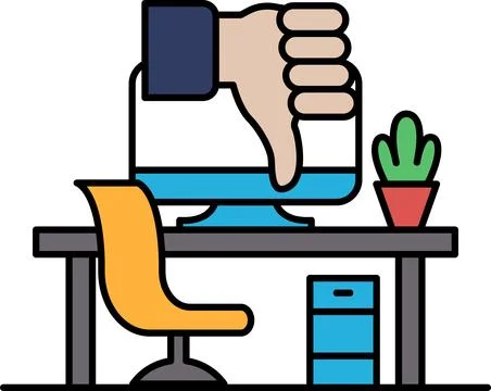 A hand is giving a thumbs down to a computer monitor Illustrazione stock