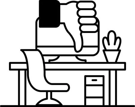 Hand is giving a thumbs down to a computer monitor Stock Illustration