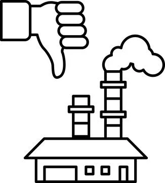 A hand is giving a thumbs down to a factory Stock Illustration
