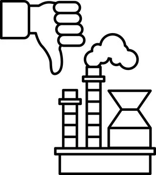 A hand is giving a thumbs down to a factory Stock Illustration