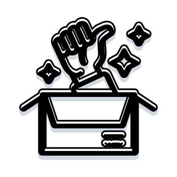 Hand giving thumbs up emerging from open box Illustrazione stock