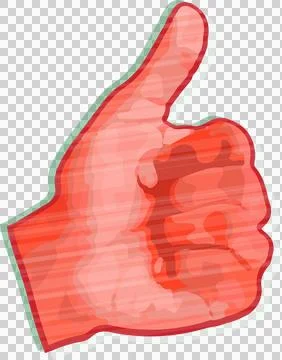 Hand giving thumbs-up gesture in flat design with red tones, green border, Stock Illustration