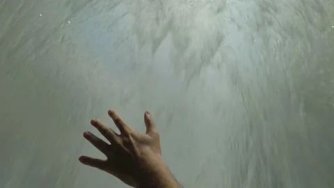 Hand On Glass In Front Of Waterfall Stock Footage 144647542