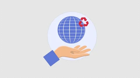 Hand with Globe, Recycle Icon. Environmental Protection Animation - Transparent 스톡 동영상 334883833