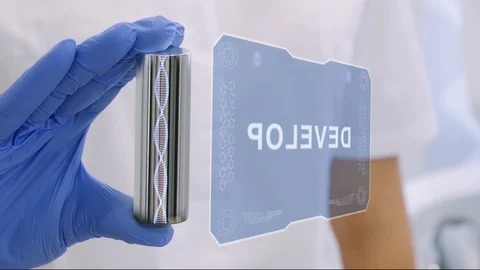 Hand in glove with hologram Develop Stock Footage 117043264