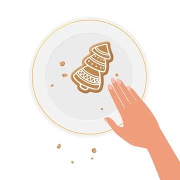 Hand going to take last cookie from circle plate. Traditional Gingerbread Stock Illustration