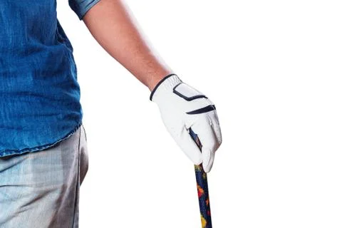 Hand with golf on white background. Stock Photos