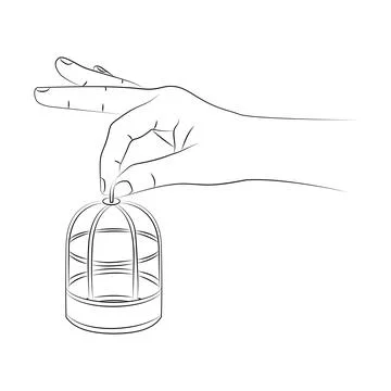 Hand gracefully holds an empty bird cage. Concept of freedom Stock Illustration