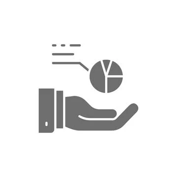 Hand with graph, trend analysis grey icon. Stock Illustration