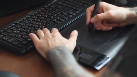 Hand, graphics tablet, work Stock Footage 87494765