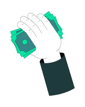 Hand grasping stack of cash 2D cartoon clip art Stock Illustration
