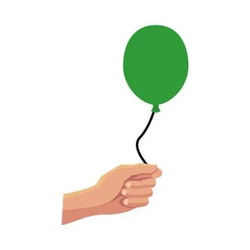 Hand with green balloon helium float icon Illustrazione stock