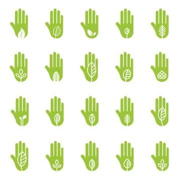 Hand with green leaf logo elements Stock Illustration