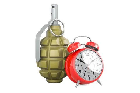 Hand grenade with alarm clock, 3D rendering Stock Illustration