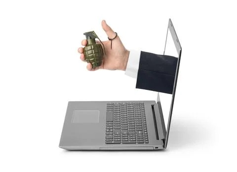 Hand with grenade and notebook Stock Photos