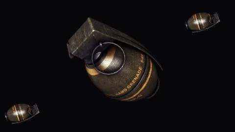 Hand grenade. Animation of Hand grenade on black background. Rotating Hand Stock Illustration