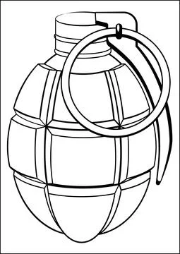 Hand grenade black white vector illustration. Illustrazione stock