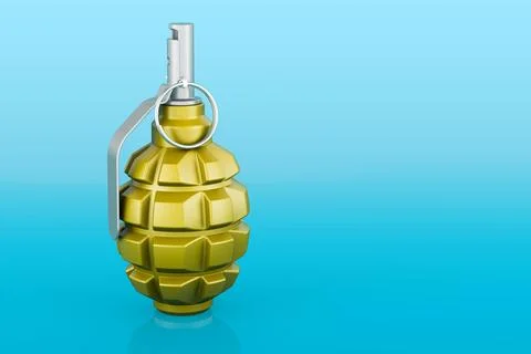 Hand grenade on blue background, 3D rendering Stock Illustration