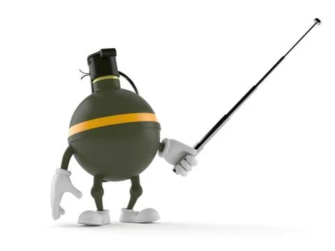 Hand grenade character holding pointer stick Stock Illustration