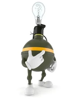 Hand grenade character thinking Stock Illustration