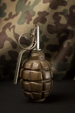 Hand grenade on a dark background Stock Photos