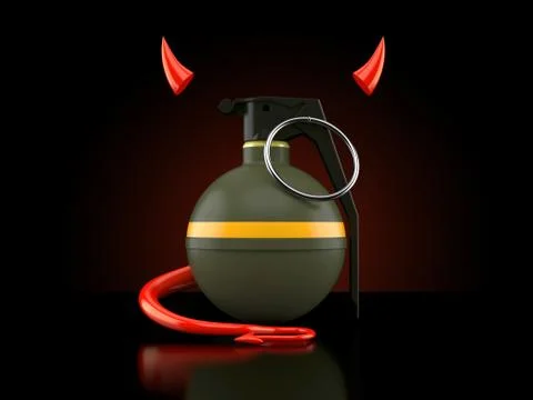 Hand grenade with devil horns and tail 스톡 일러스트