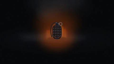 Hand grenade explosion effect with orange fire on black background. 4K Video stock 343265297