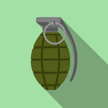 Hand grenade flat style isolated on green. Illustrazione stock