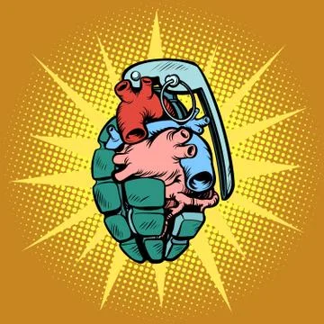 Hand grenade heart Stock Illustration
