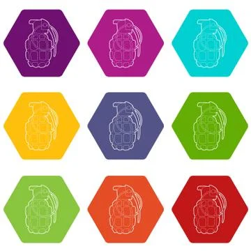 Hand grenade icons set 9 vector Ilustración de archivo