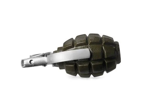Hand grenade isolated on white background. Explosive weapon Stock Photos