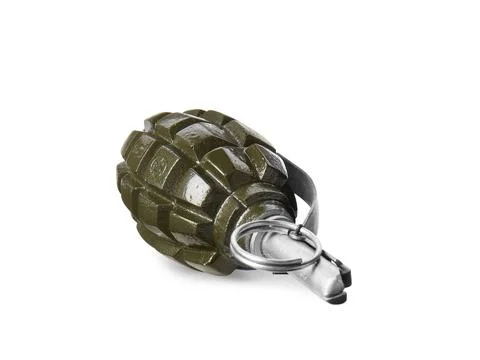 Hand grenade isolated on white background. Explosive weapon Stock Photos