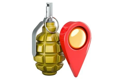 Hand grenade with map pointer, 3D rendering Stock Illustration