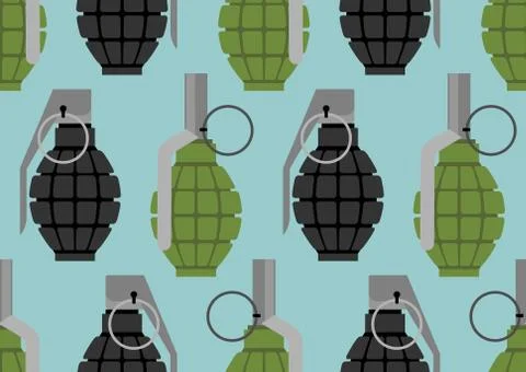 Hand grenade seamless pattern. Military munition texture. Accessory war. Stock Illustration