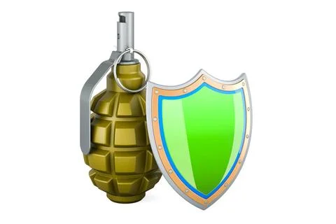 Hand grenade with shield, 3D rendering Hand grenade with shield, 3D render... Stock Photos