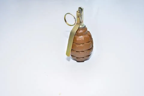 The hand grenade on a white background close-up 库存照片