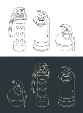 Hand grenades set isometric blueprints Stock Illustration