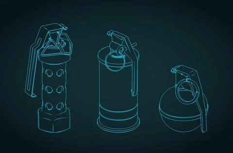 Hand grenades set isometric blueprints illustration Stock Illustration