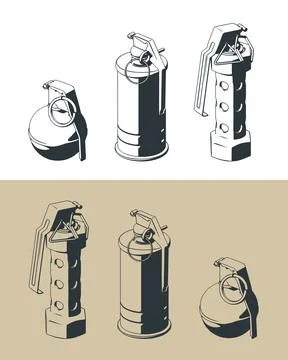 Hand grenades set isometric illustrations Stock Illustration