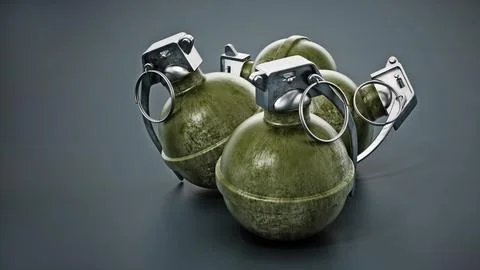 Hand grenades standing on dark background. 3D illustration Stock Illustration