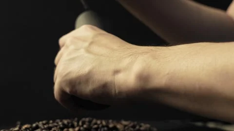 Hand Grinding Coffee Beans in Manual Grinder Stock Footage 277217082