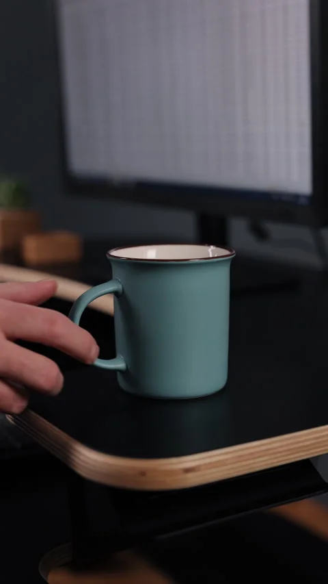 Hand grip, blue mug, ceramic mug Stock Footage 297187977