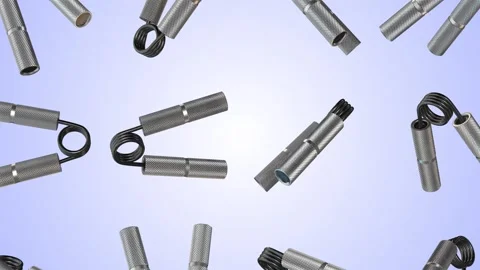 Hand Grippers Falling on a Light Background. Grip Strenghtners 3D Animation. 4K Stock Footage 292644934