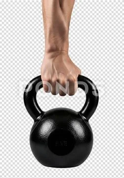Hand gripping black cast iron kettlebell for strength training Plantilla PSD