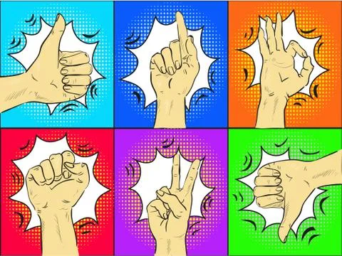 Hand guestures pop art comic style vector illustration Stock Illustration