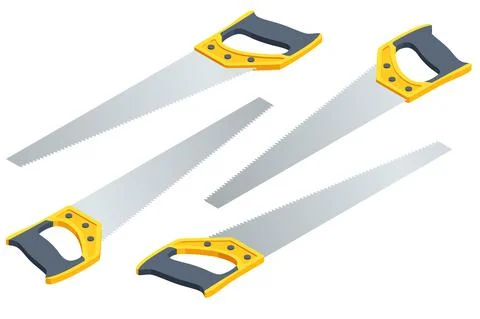 Hand hacksaw isolated on white background. Hand saw for cutting tree, Hacksaw on Stock Illustration